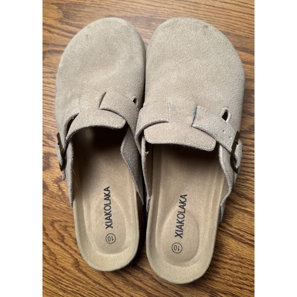 Xiakolaka Women's Suede Clogs w/ Adjustable Buckle Strap, US 10